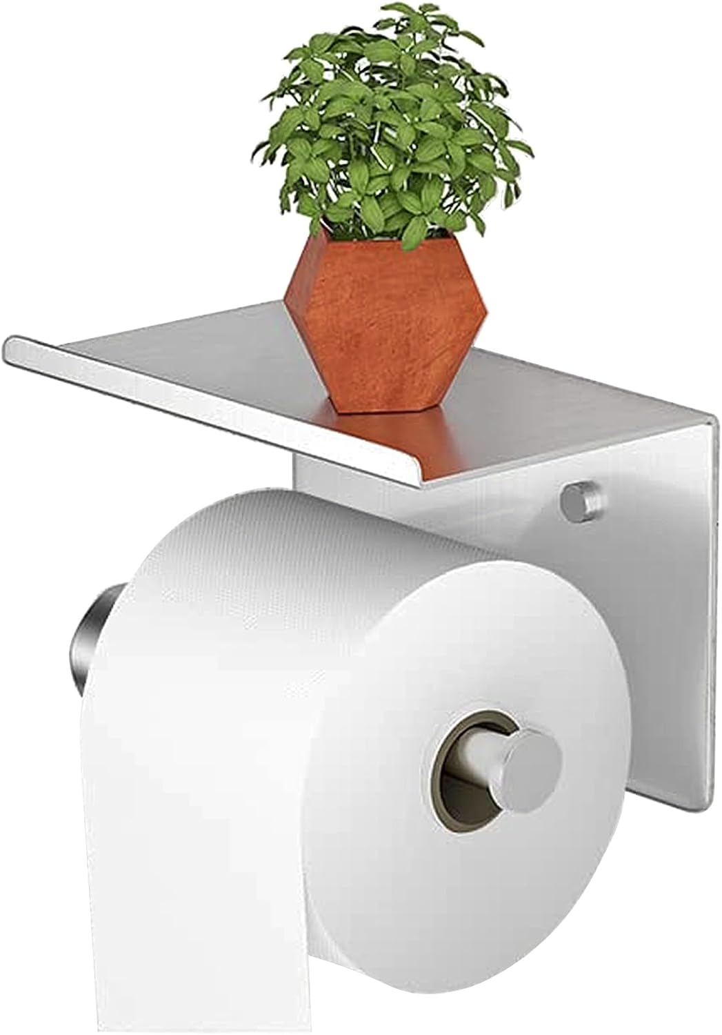 2-in-1 Silver Toilet Roll Holder with Shelf, Self-Adhesive Toilet Paper ...