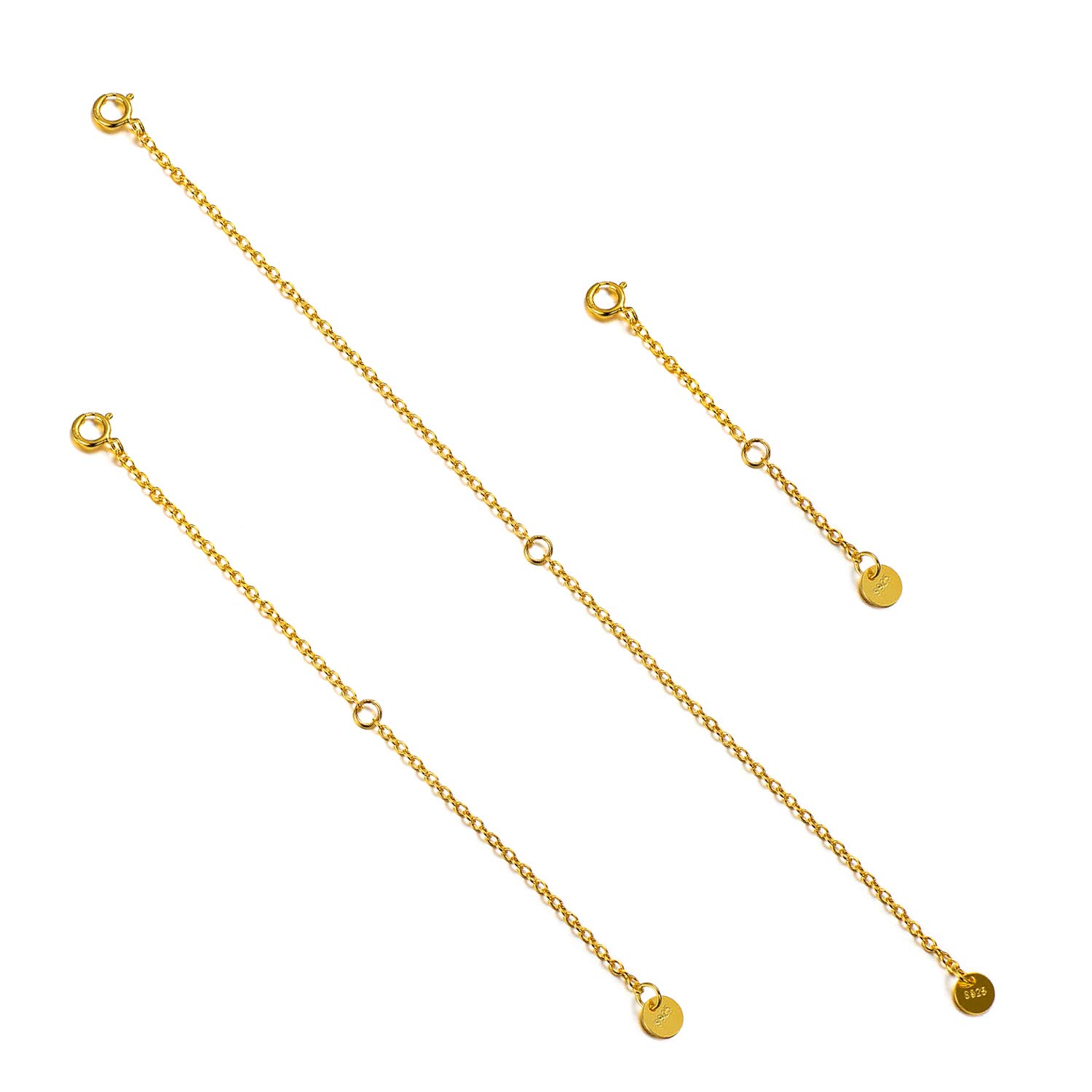 LONAGO 3 PIÈCES Argent Sterling 925 Extension de Collier Chaînes D'extension de Bracelet pour la Fabrication de Bijoux