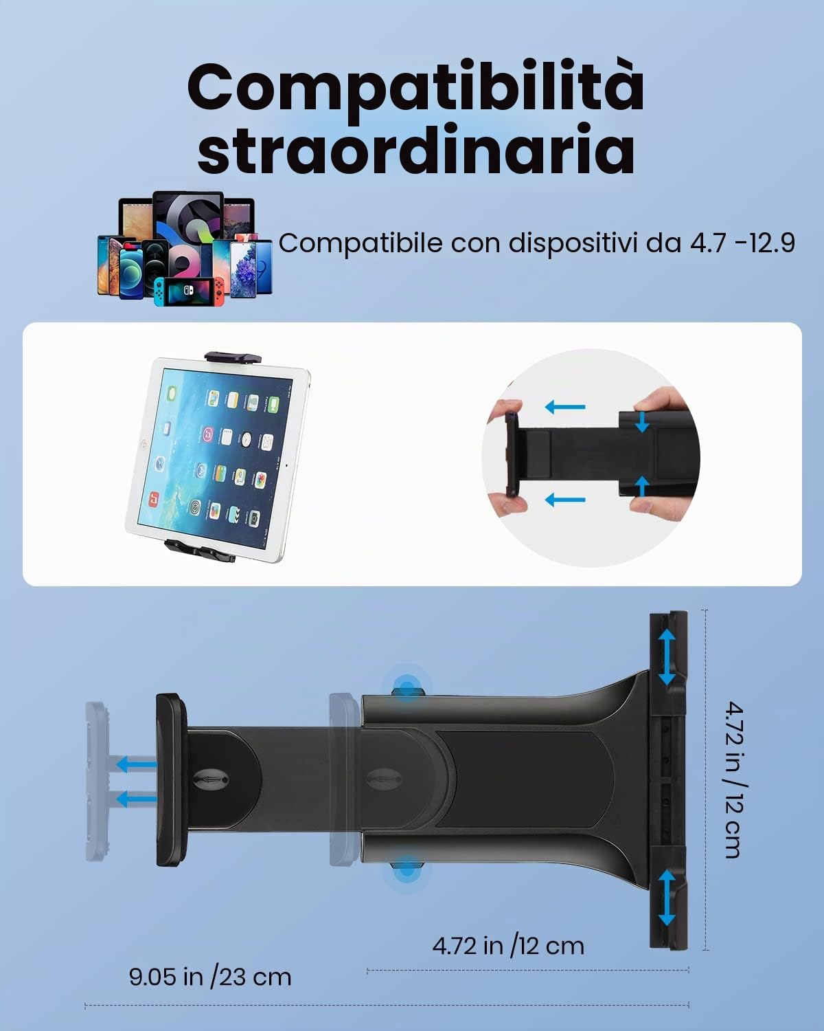 Moukey Supporto Tablet per Microfono Regolabile 360° per iPad, Samsung Galaxy, Surface Pro