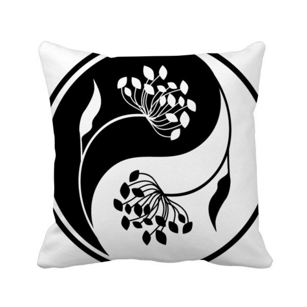 Coussin Bouddhisme Yin-Yang fleur noir et blanc 40x40 cm pour déco salon