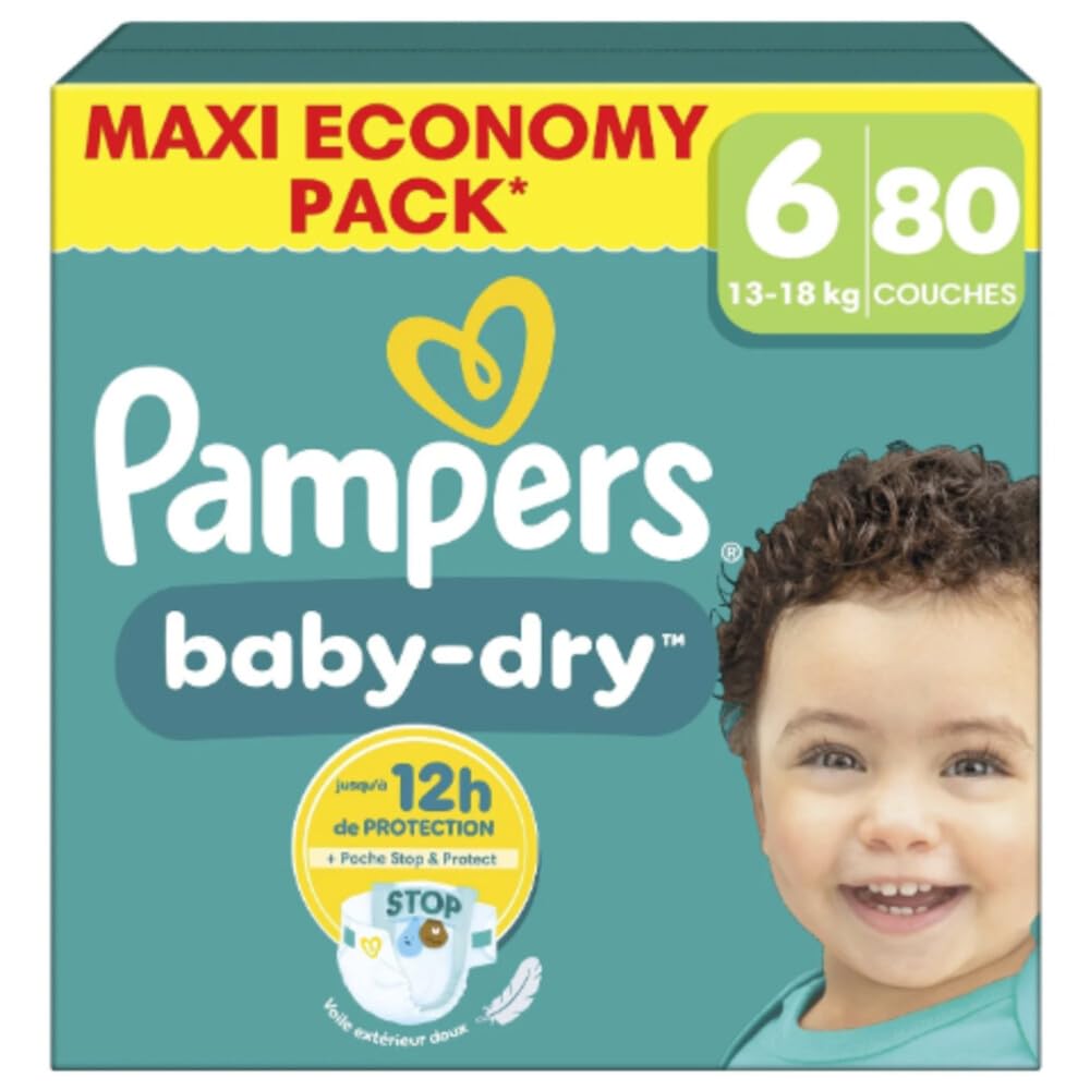Pampers Baby-Dry Rozmiar 6, 80 pieluch, 13kg-18kg, wygodna noc do 100% bez wycieków
