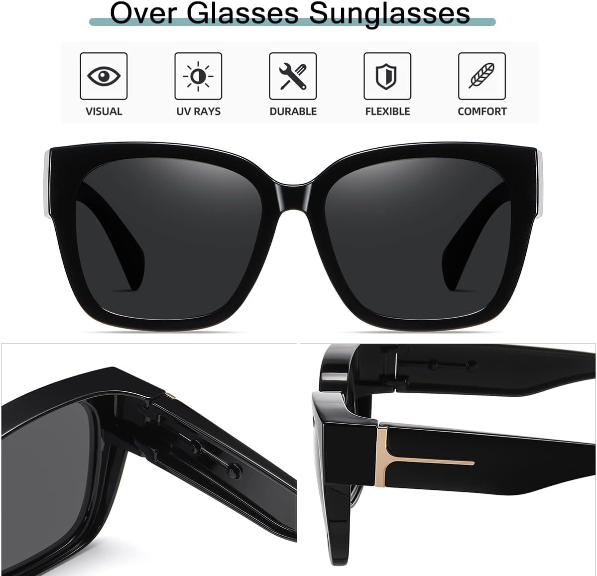 Fit Over Polarized Glasses Sunglasses for Women Men Sun Glasses Trendy Square Frame Wrap UV400 Protection for Driving Riding - Image 4