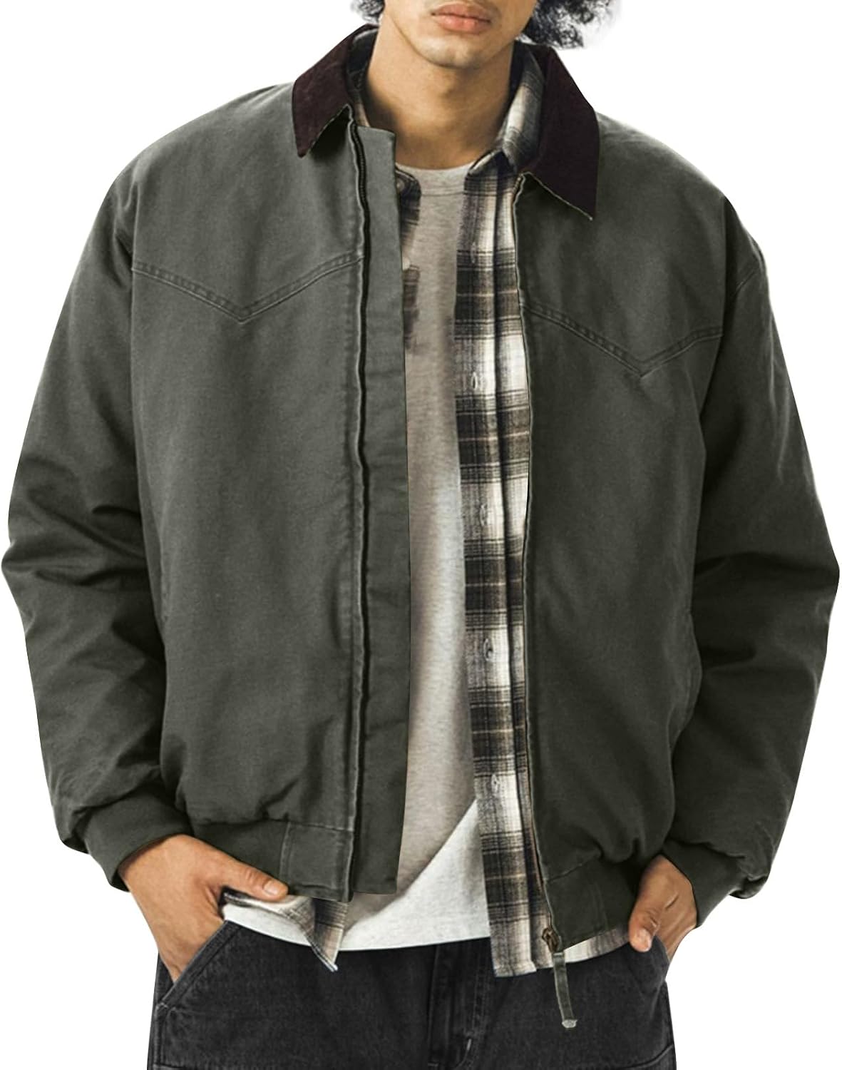 Men's Casual Quilted Cotton Jacket Cargo Corduroy Collar Jackets Work Shacket With Pockets For Fall Winter, M-3XL