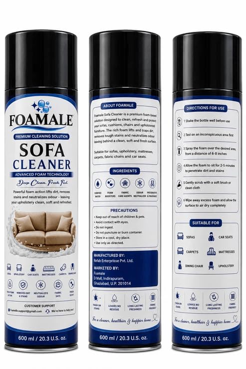 Image of Sofa Cleaner Foam Spray 600ml Upholstery & Fabric Cleaner for Sofa | Deep Stain & Odour Removal Cleaning Solution (Pack of 3)