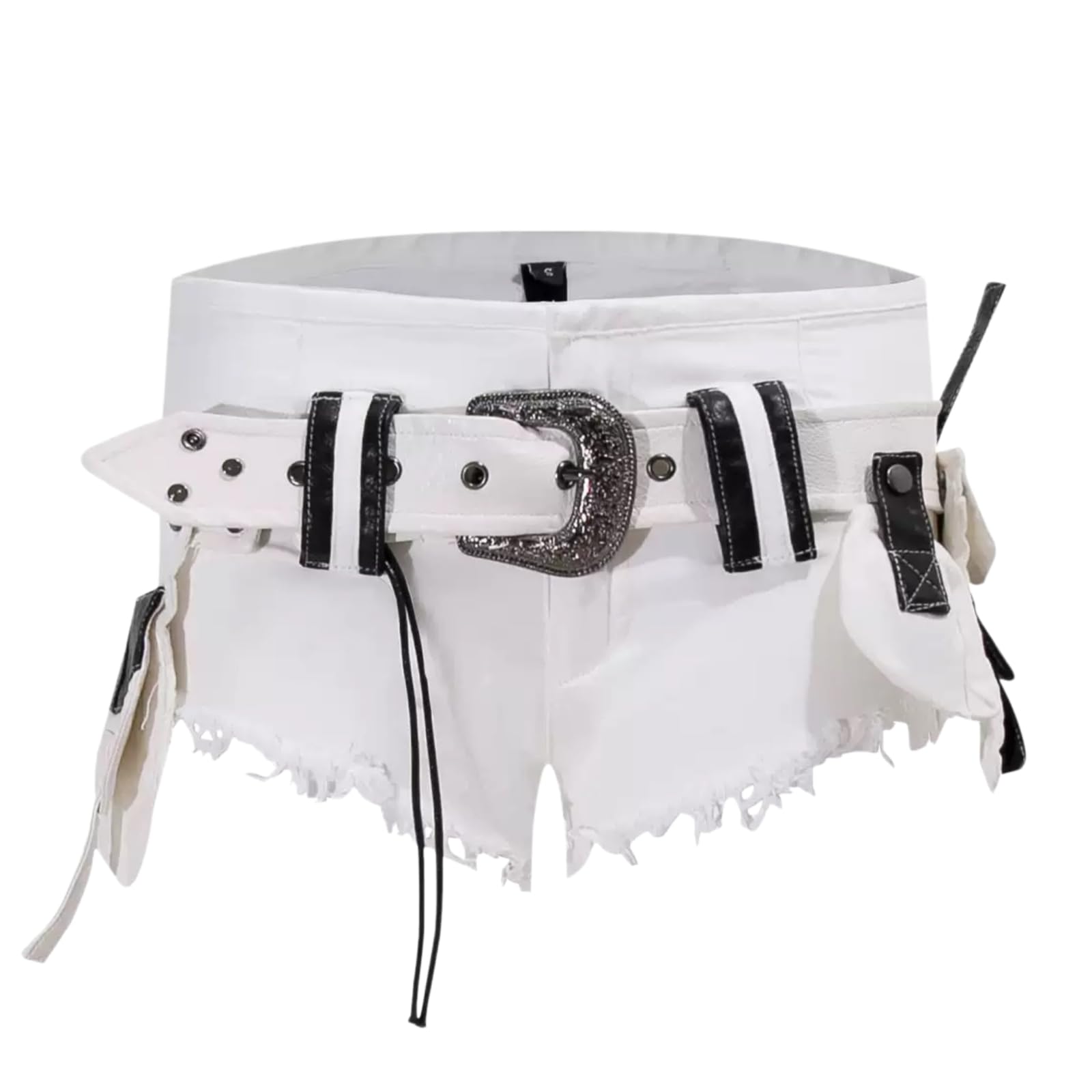 WANGSHUO Shorts di Jeans Donna Punk Retro Denim Super con Cintura Decorativa E Mini Borsa High Street Abbigliamento Estivo-White-s