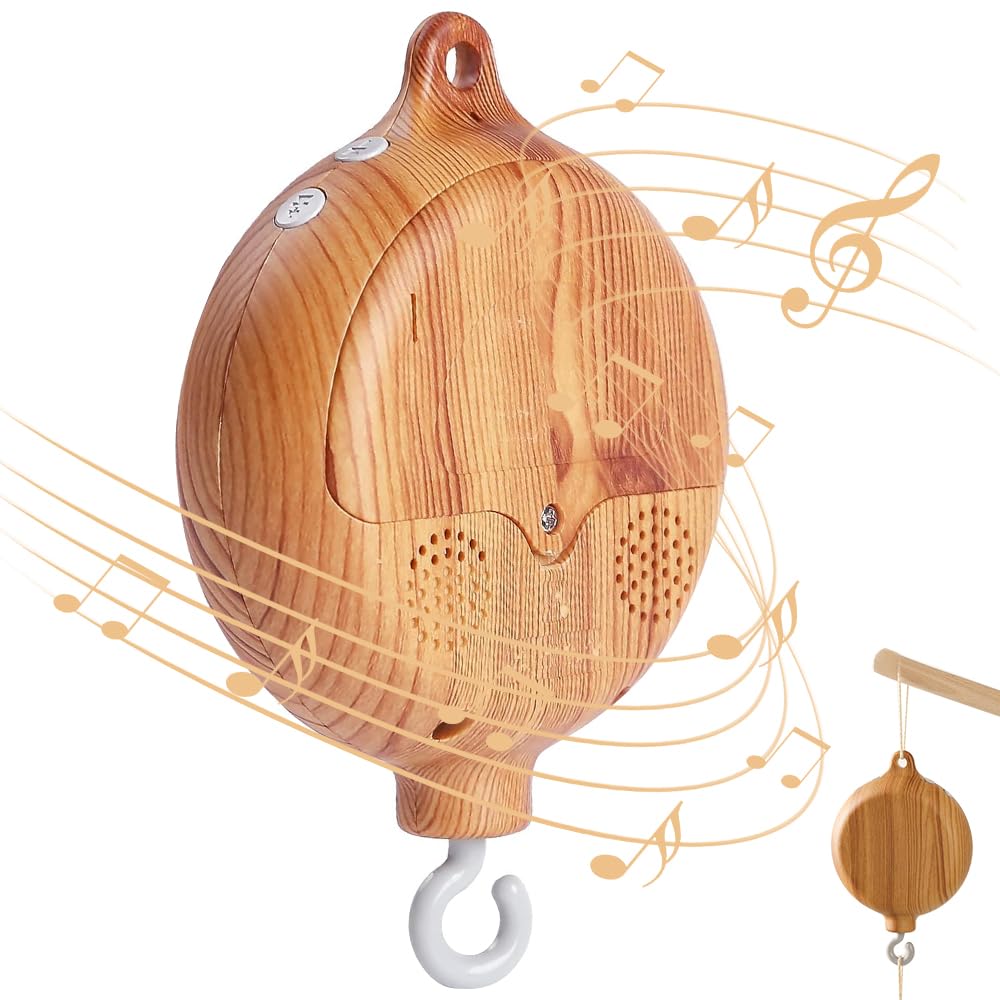 KBIBCK Baby Mobile Spieluhr, Holzoptik Music Box Bettglocke, Kinderbett Mobile Motor, Bettglocke Anhänger Babybett Deko, Elektrisch Baby Spieluhr mit 35 Süße Melodie,Babybettwäsche Rotierende Spieluhr