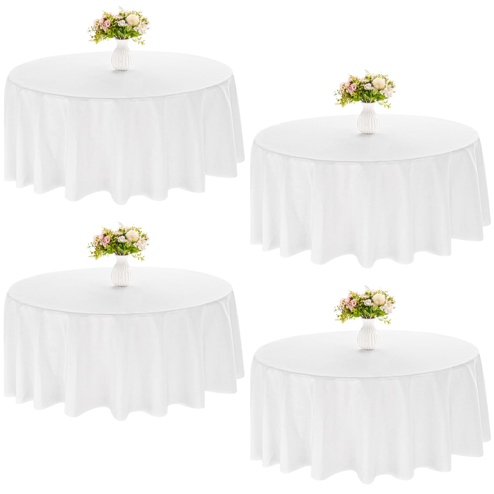 Photo 1 of ***ONLY ONE TABLECLOTH***JALANCY 4 Pack 120 Inch White Polyester Round Table Cloth Washable Fabric Table Covers for Wedding Dining Table Buffet Parties Banquet Decor
