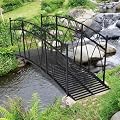 Kinsunny 8 Ft Metal Garden Bridge with Safety Patterned Siderails, Outdoor Decorative Extra Long Iron Garden Arch Bridge Footbridge for Pond, Creek, Stream (Black)