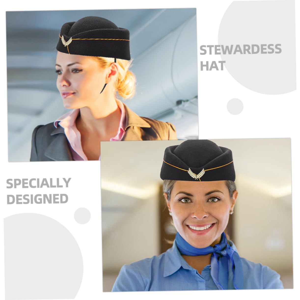 Beaupretty Sombrero De Azafata Gorra Primero Tapa Ultravioleta Uniforme Cosplay Sombreros De Auxiliar De Vuelo Sombrero De Avión Sombrero De Asistente De Aerolínea De Lana
