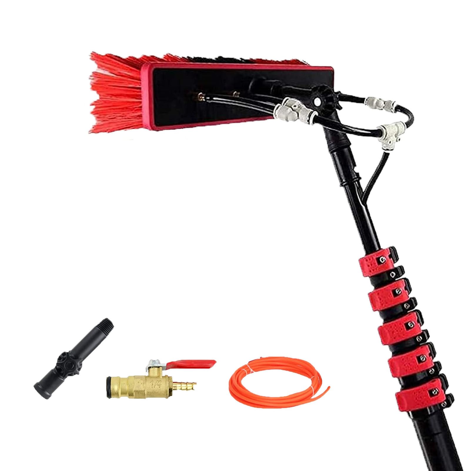 GTHTUHFD Telescopic Water Fed Pole Kit With 20M Hose & 180° Rotating Brush Head - Adjustable Window & Solar Panel Cleaner Ideal For Caravans & Decks Extends 6M/20Ft,35cm-6m/20ft