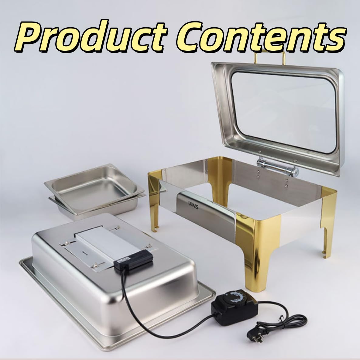 Juego de platos para rozaduras de buffet, calentadores de alimentos con diseño de borde enrollado para fiestas, bandejas de servir de acero inoxidable