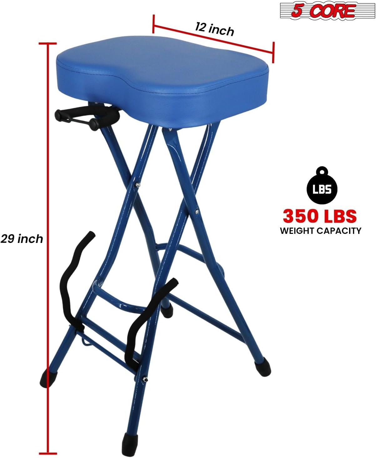 5 CORE Guitar Stool 3.15" Padded Chair Foldable Heavy Duty Music Seat Built in Foot Rest Guitar Stand for Acoustic Electric Bass - GSTOOL L- BLU