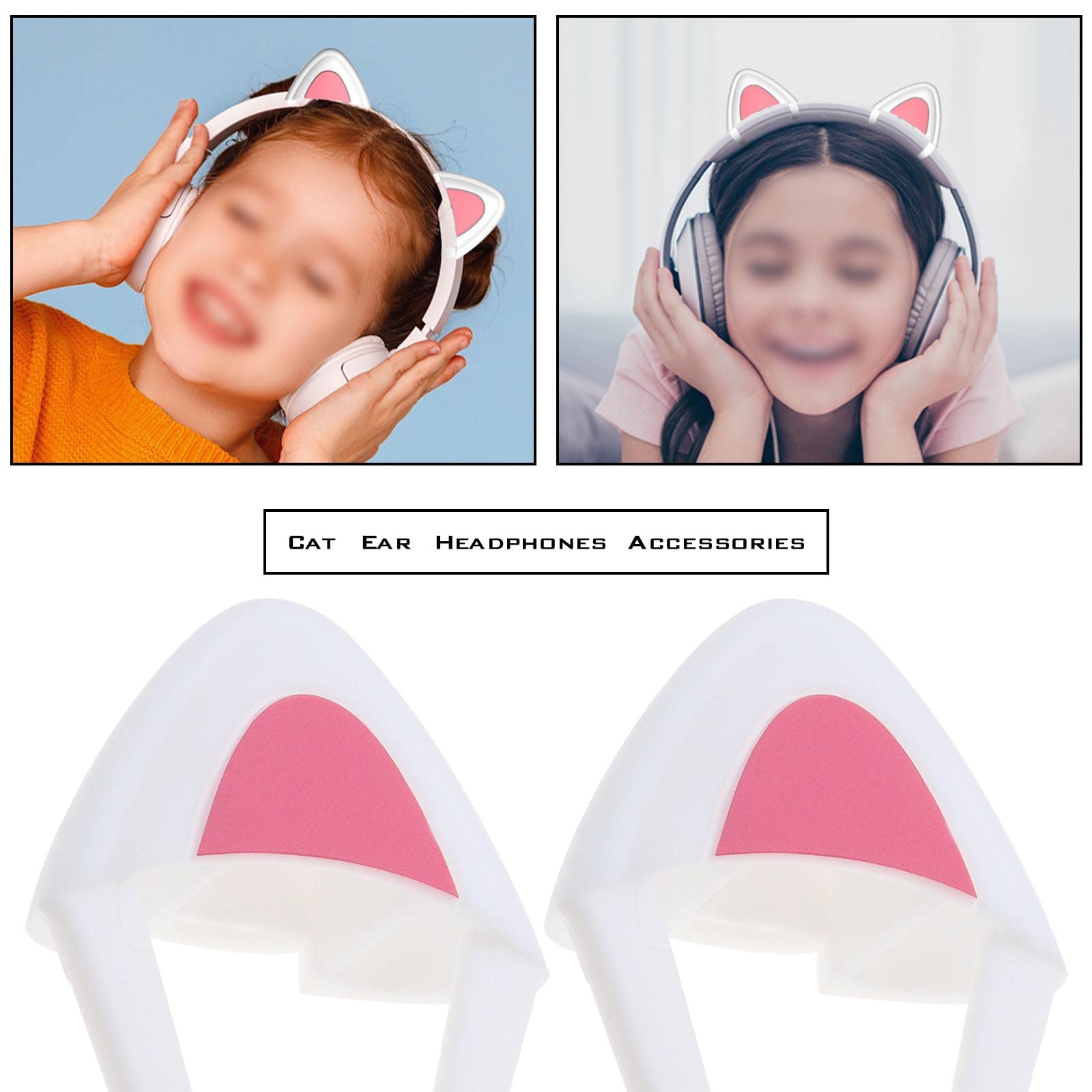 sciuU Kitty Ears Decoratieve koptelefoon, siliconen oren, decoratie, schattige kat, compatibel met Logitech/Sony/HypreX headset, installatie met verstelbare bevestigingsriemen, zwart