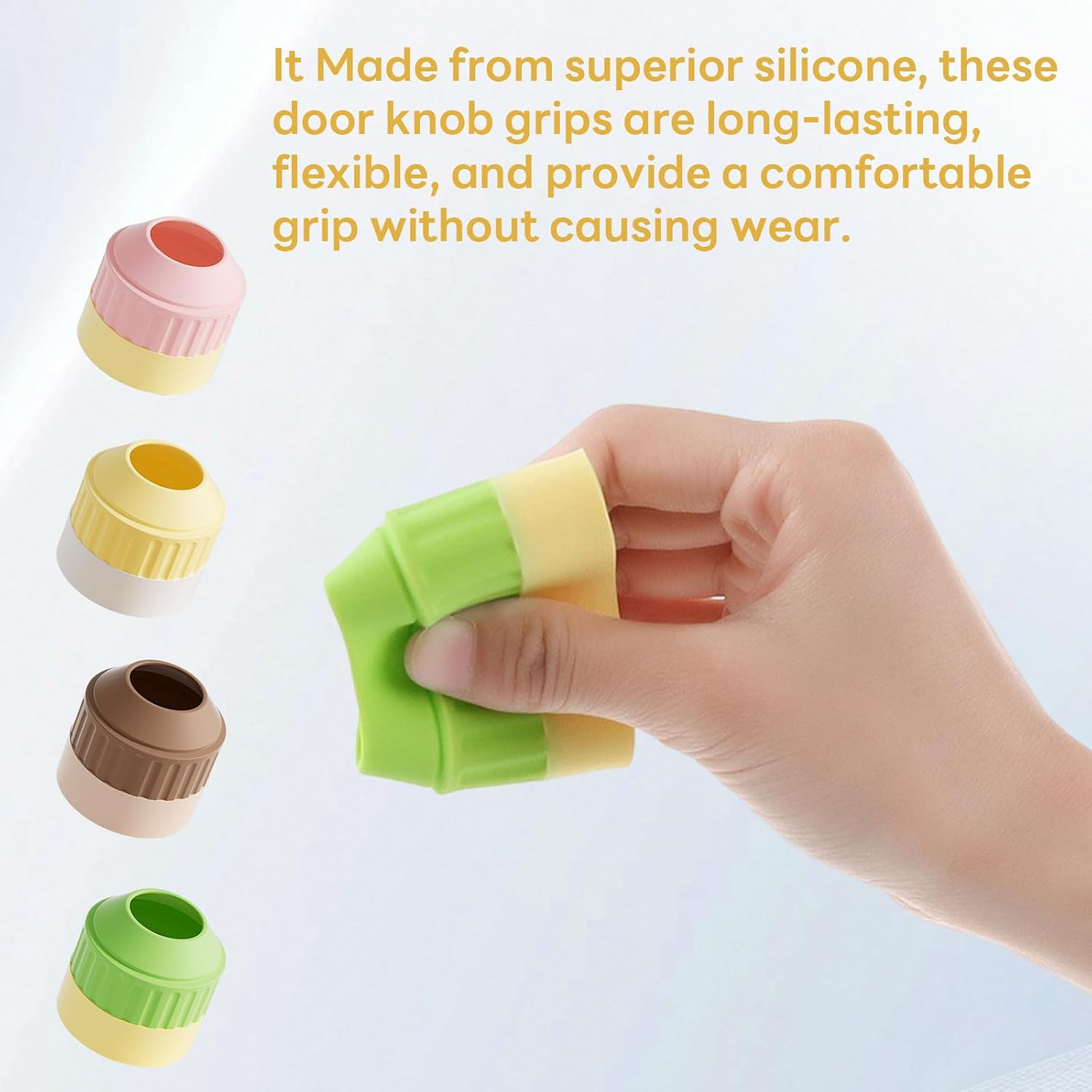 4pcs Silicone Door Knob Cover - Nonslip, Easy to Open and Install, Slip-Preventive, Personalize Your Room, One Size Fits All（Brown, Green, Pink, Yellow）