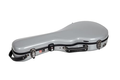 Miniatura 4 de Crossrock Estuche de mandolina de fibra de vidrio  contorneado para estilo F (se adapta a Gibson F5)  Brillo plateado, terciopelo verde bosque,