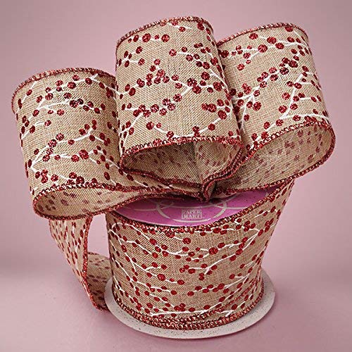 Premium Natural Wide Christmas Ribbon - 2 1/2 Inches by 10 Yards (RED Holly Berry ON Muslin)