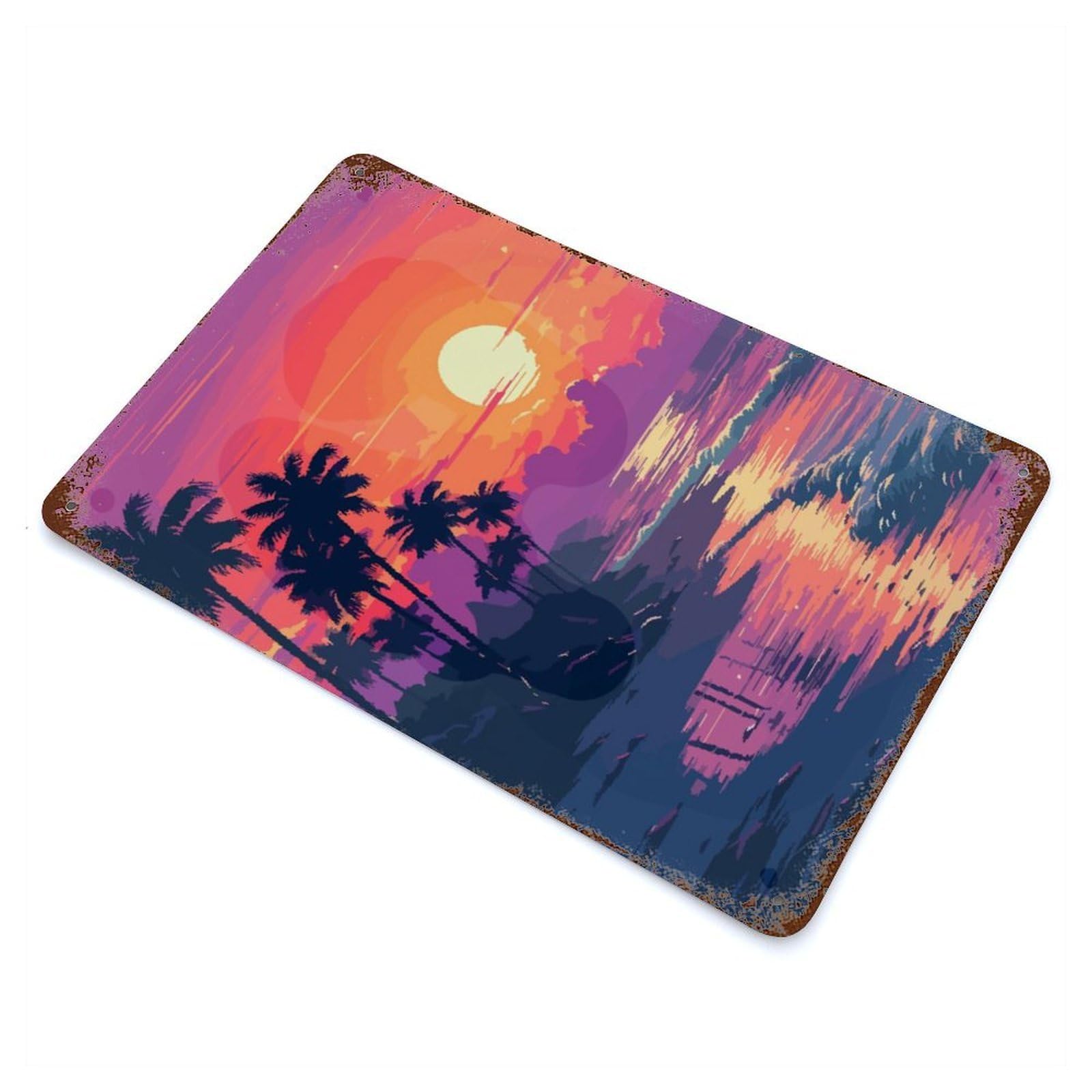 Garage Style SoCal Sunset Pixel Art Rusty Metal Tin Sign 11.8"x7.9", Farmhouse Wall Decor for Bar And Workshop