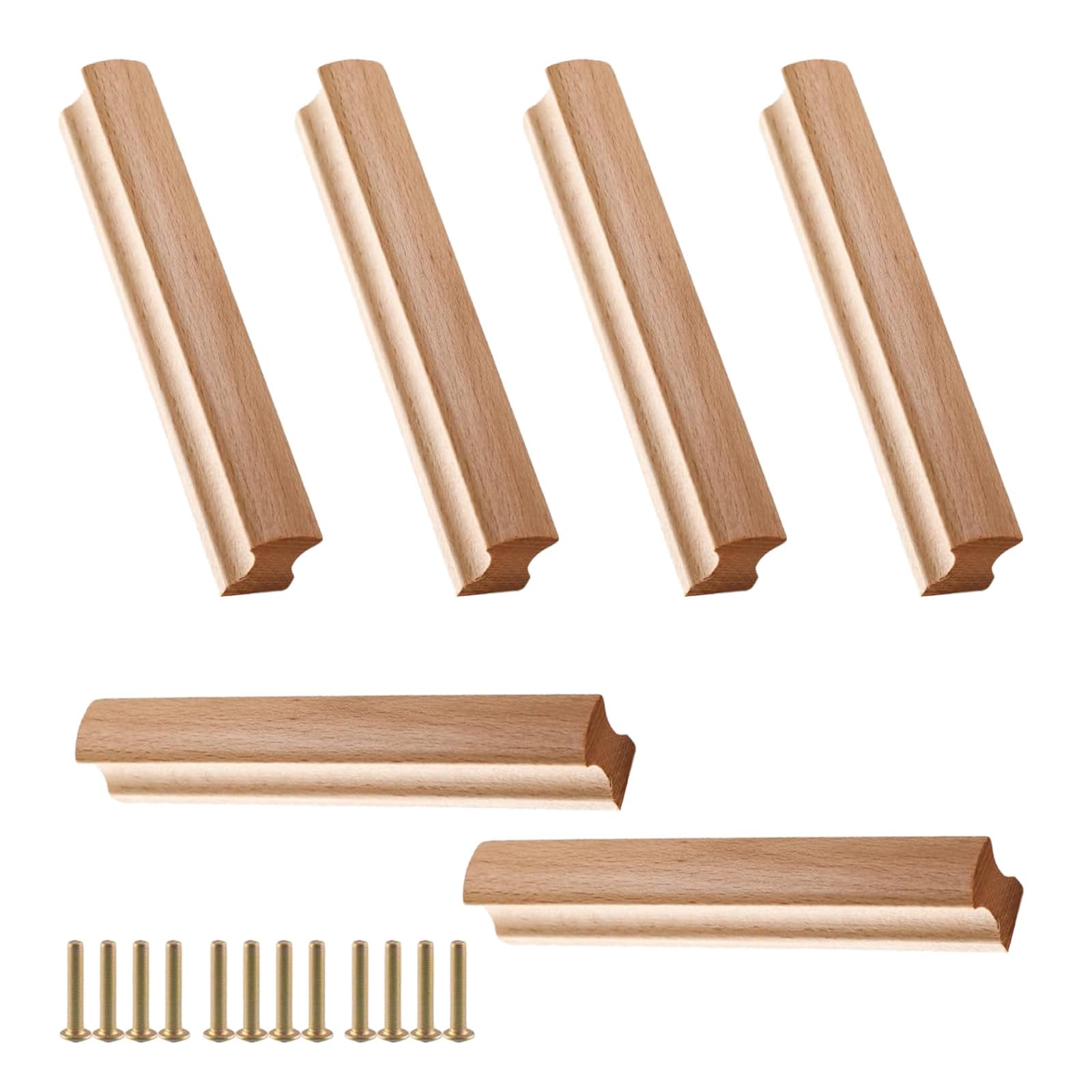 6 sztuk drewnianych uchwytów meblowych, do szafek, ze śrubami, szuflady, szafka kuchenna z litego drewna z uchwytami, rozstaw otworów 128 mm, do szaf, łazienek, biur i kuchni