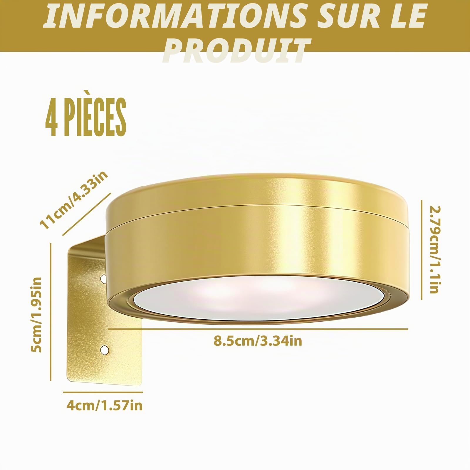 Lot de 4 lampes sans fil lampe magnétique pour tableau, éclairage pour cadre photo, appliques murales LED à piles avec télécommande, intensité variable pour tableaux, murs photo et vitrines