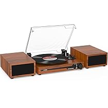 Udreamer Giradischi con 2 Altoparlanti Stereo Doppi Giradischi Vintage Bluetooth 5.3 Supporta 3 Velocità AUX-in, linea RCA, USB, Riproduzione Wireless Marrone