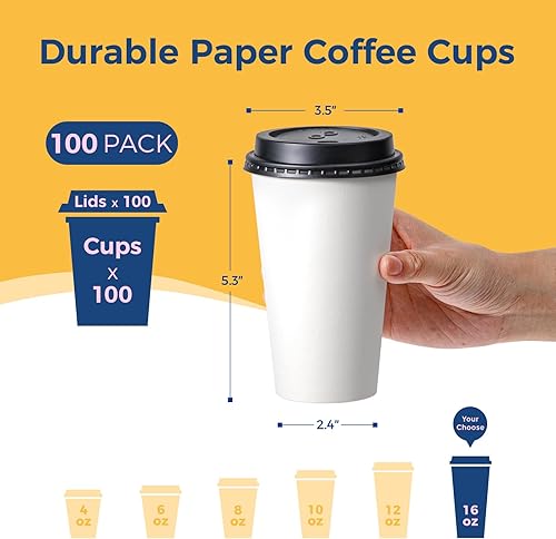 Miniatura 2 de Fit Meal Prep Paquete de 100 tazas de café desechables de 16 onzas con tapas, tazas de viaje de papel a prueba de fugas para bebidas fríascalientes,