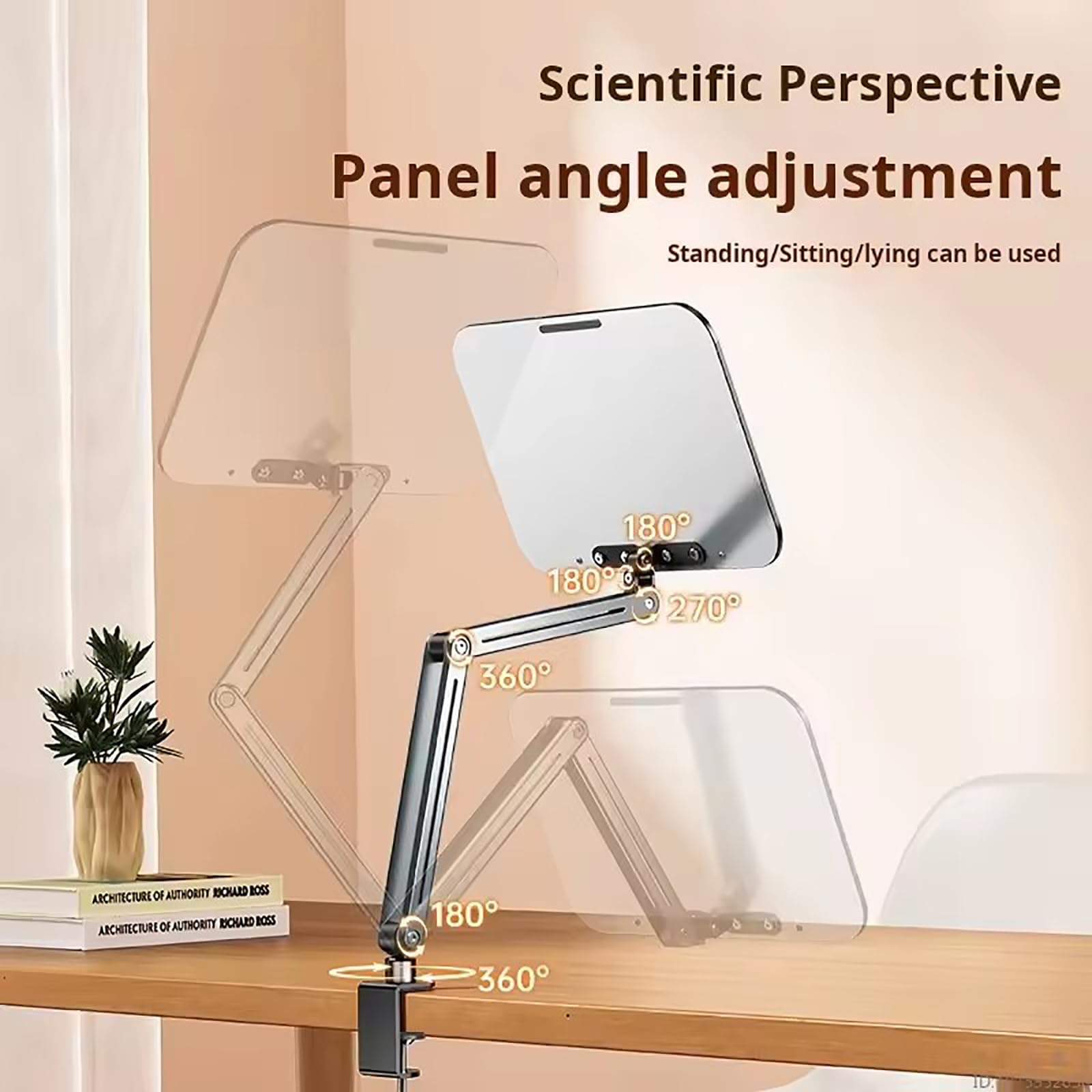 Supporto per libri regolabile in plastica, con base girevole a 360°, supporto pieghevole per ricette con morsetto a C, compatibile con dispositivi da 27,9 a 40,6 cm, per casa e ufficio