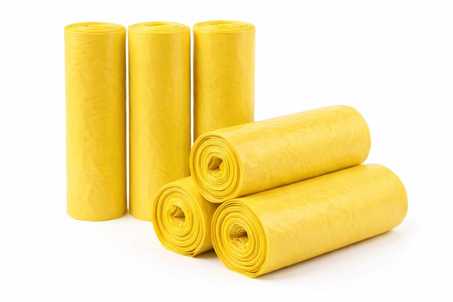 10 Rollos de Bolsas de Basura Amarillas 100L (85x105 cm) – Galga 130 Extra Fuertes, Ecológicas y Compostables – 10 Bolsas por Rollo