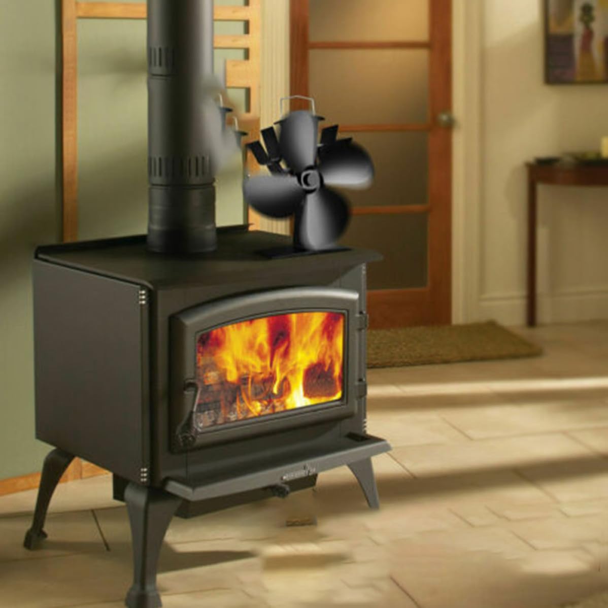 Alipis Ventilador de Chimenea Térmico de 4 Aspas, Aluminio Anodizado Negro