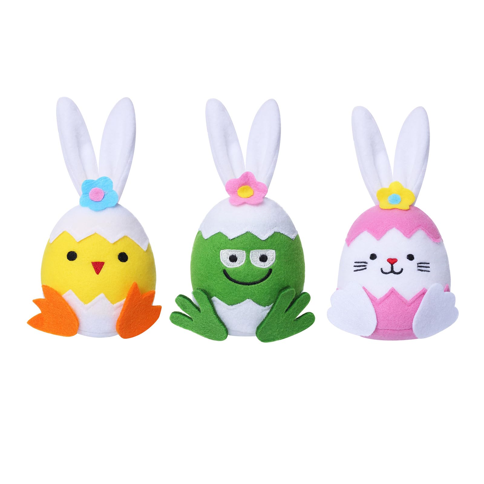 hogtnd 3 Colourful Easter Eggs Animal Desk Decoration Figurine Chick Hare Handmade Easter Celebration Ornament Cotton Filled