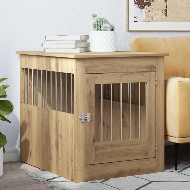 Foto 2 de 8 de vidaXL Jaula para Perros Mueble Madera contrachapada Roble Artesanal