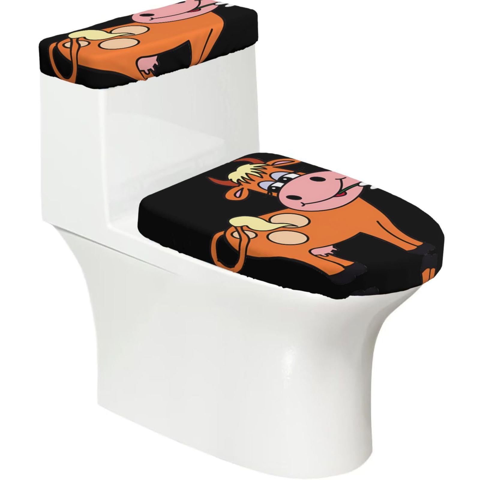 Mrowyc Black Cartoon Cute Cow Printed Toilet Seat Set - Set Of 2 - Universal Toilet Seat Cover - Housewarming Birthday Christmas Gift