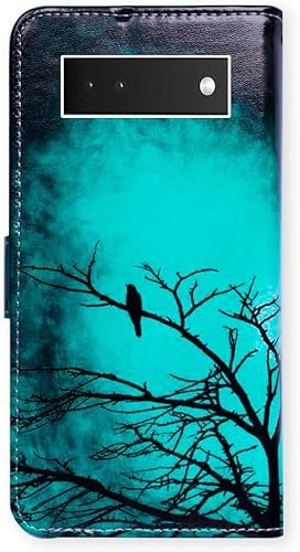 Miniatura 7 de Funda para Pixel 6a, diseño de pájaro negro de cuero verde con tapa para teléfono con ranura para tarjetas, soporte para Google Pixel 6a