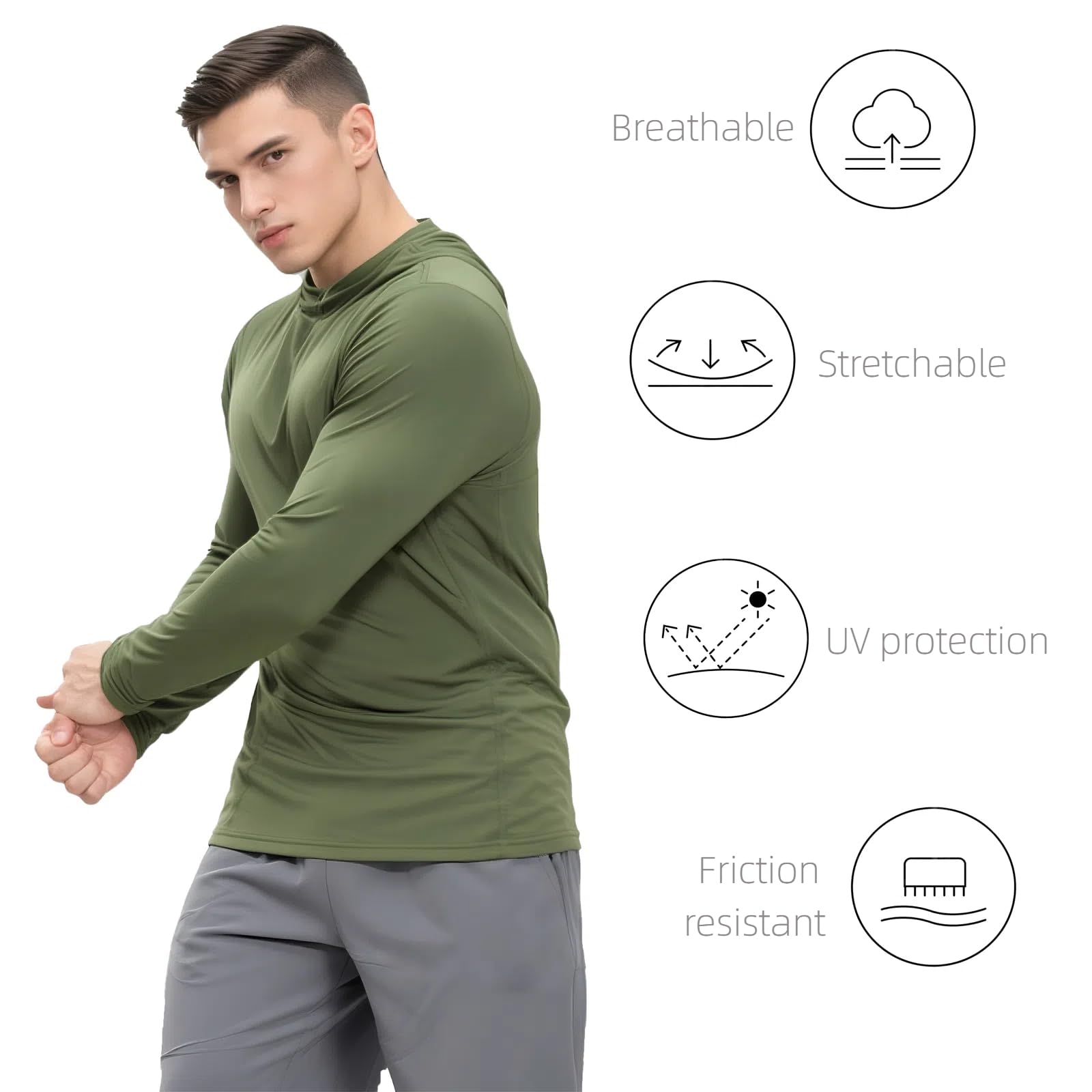 LeeHanTon Paquete de 5 camisetas de manga larga para hombre, secado rápido, protección UV, sudaderas con capucha para gimnasio, entrenamiento, deportes al aire libre, camisetas atléticas