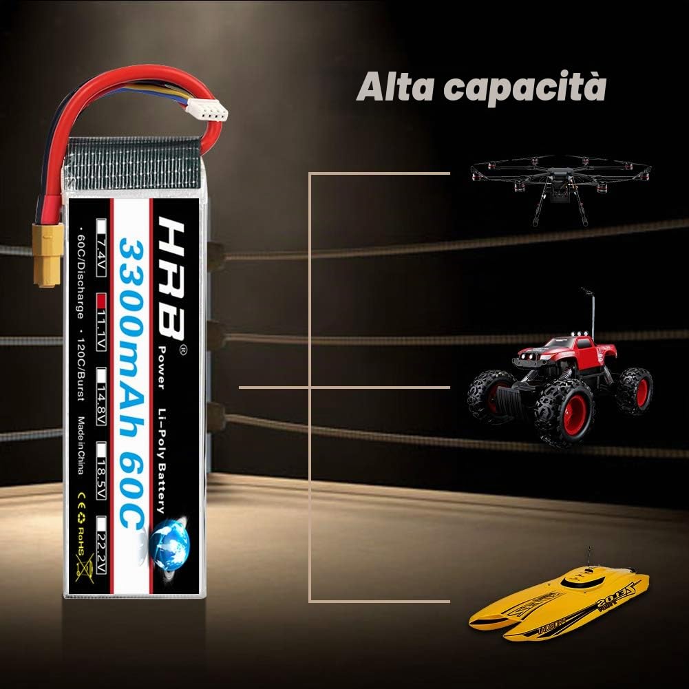HRB 11.1V 3300mAh 3S 60C Lipo RC batteria con XT60 Plug per RC Racing Airplane Elicottero Car Truck Boat Tr Slash DJI DJI F450 F550 Phantom Flame Kyosho Racing Truck (11.1v 3300mah)