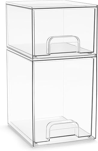 Sorbus Contenedores de almacenamiento de acrílico, paquete de 2, juego de contenedores de almacenamiento apilables para organización del baño,