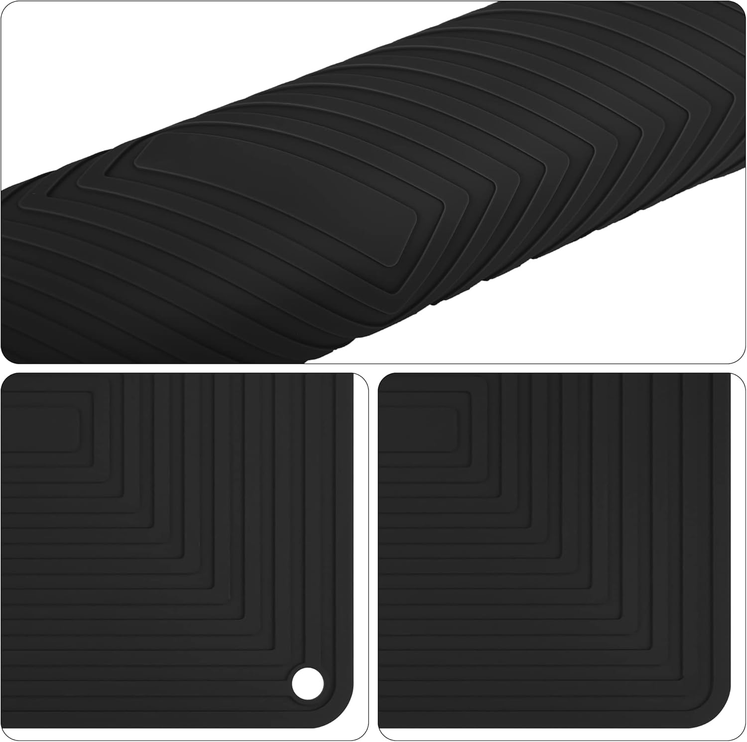 Smithcraft Silicone Trivets for Hot Dishes Pots and Pans, Versatile Hot Pads for Kitchen, Durable Silicone Pot Holders, Flexible Heat Resistant Mat Quartz Countertops, Multi-Use Place Mats Set 4 Black