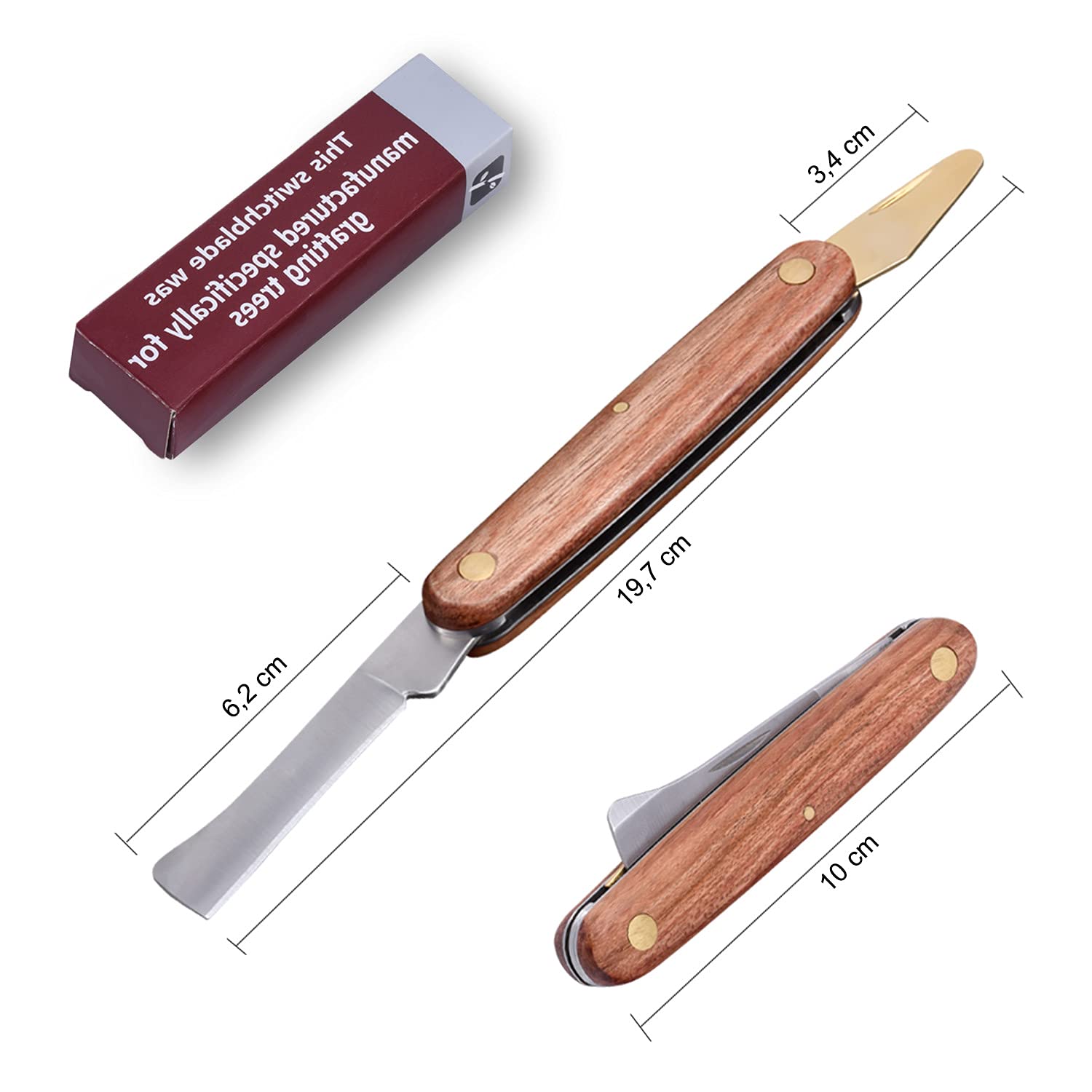 Taglierina Pieghevole per Innesto da Giardino, Coltello da Giardino per Innesto a Doppia Lama Multifunzionale con Divisore, Pieghevole