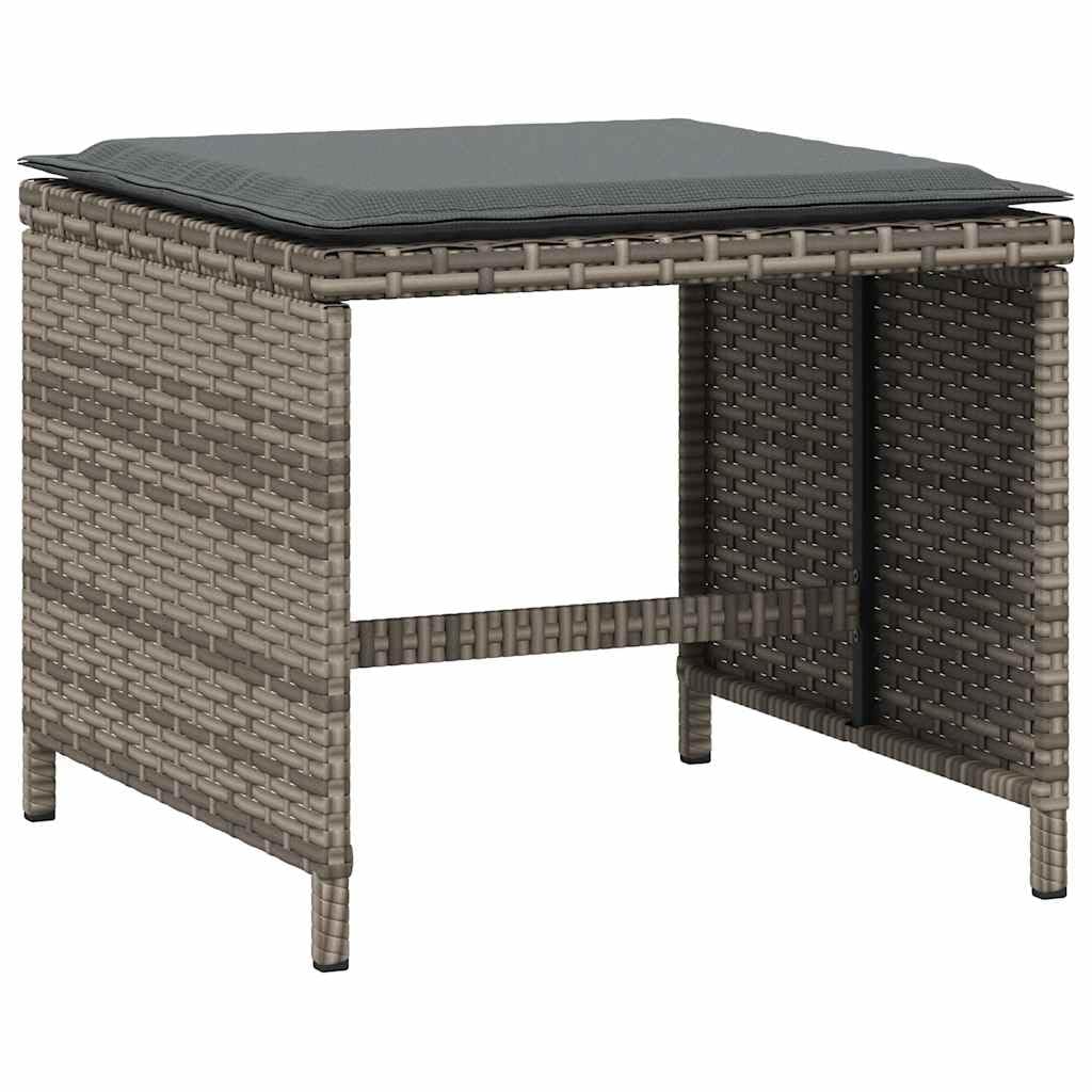 vidaXL Lot de 4 Tabourets de Jardin avec Coussins, Chaises de Patio, Sièges de Terrasse, Meubles d'Extérieur Arrière-Cour, Gris Résine Tressée