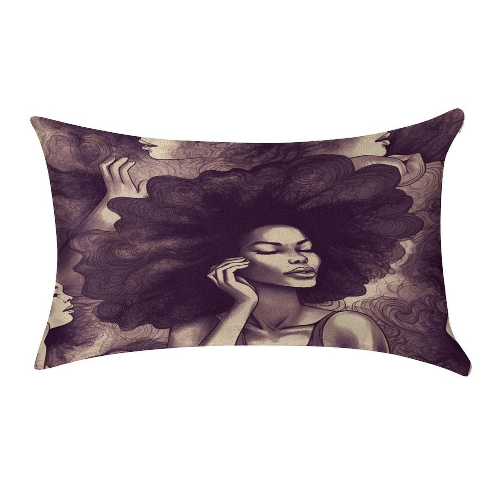 VstaDank African Hair Black Women Pillow Covers Rectangular Cushion Case Cozy Decorative Throw Pillowcase Luxury Lumbar Pillow Shells with Zipper Soft Velvet Pillows Shams 12 X 20 in