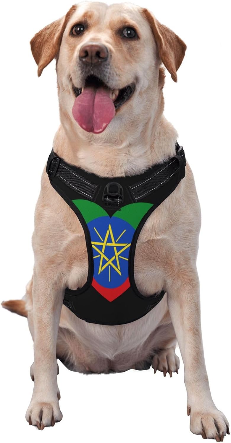 Love Ethiopia Flag No Pull Dog Vest Harness for Small Medium Large Dog Puppy Pets Cats Outdoor Walking