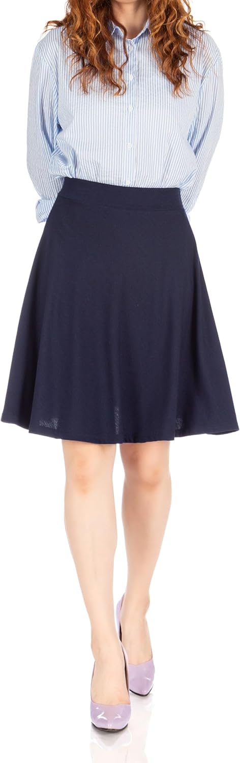 Dani's Choice Simple Stretch A-line Flared Knee Length Skirt - Image 3