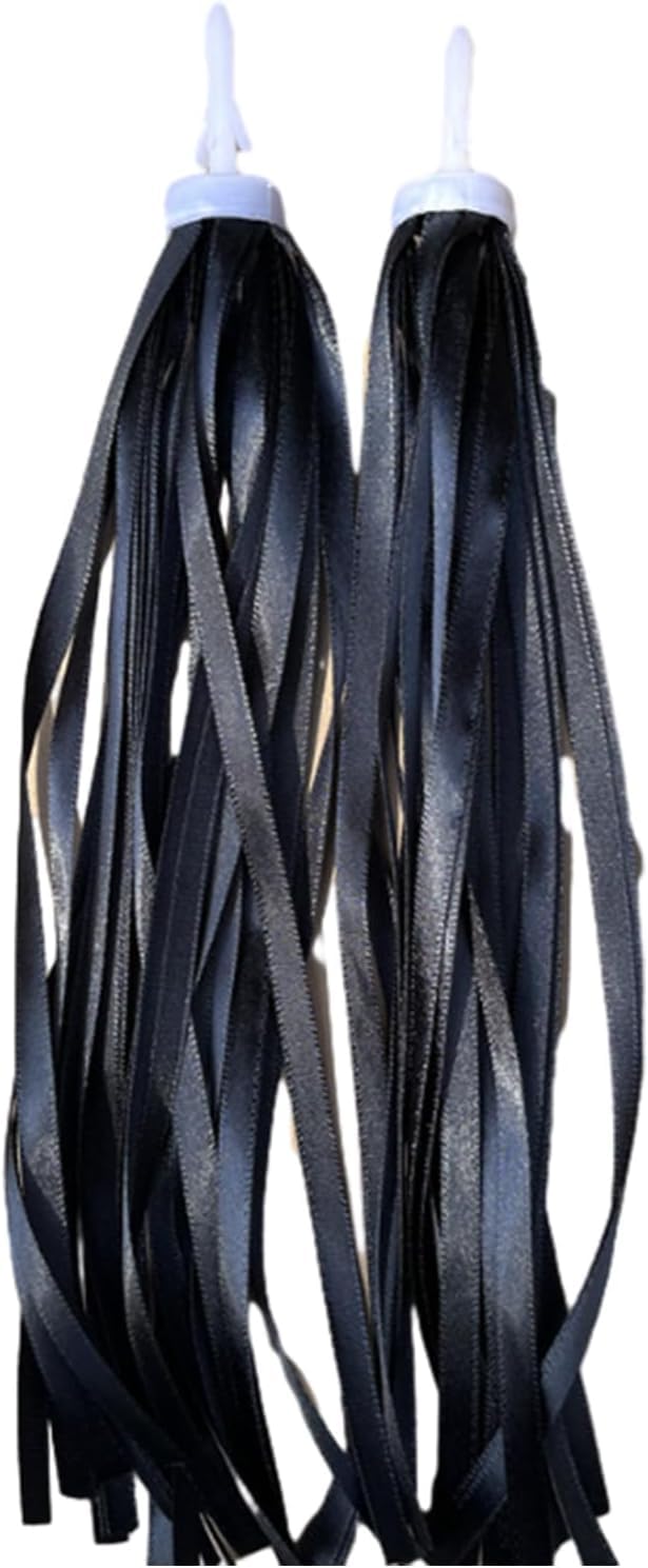 2 Pcs Black Baby Colorful Bicycles Grips Tassels Ribbon,Easy Attach to Handlebar, Kids Rainbow Bike Streamers for Girls Boys (27cm)