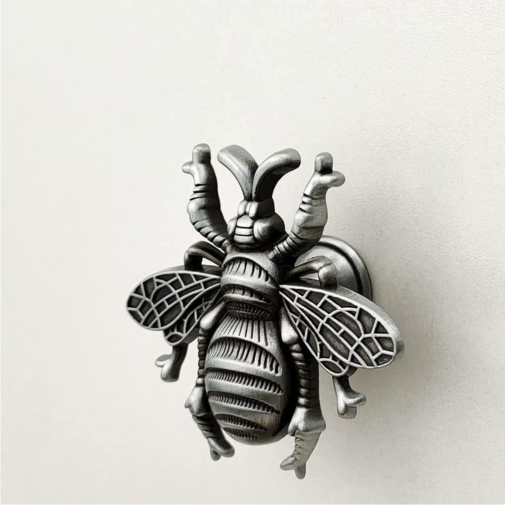 Bee Cabinet Knobs Furniture Door Handle Pull for Cupboard Dresser Bookcase Single Hole Knobs Home Kitchen Hardware Decoration 4 Pieces (Antique Pewter)