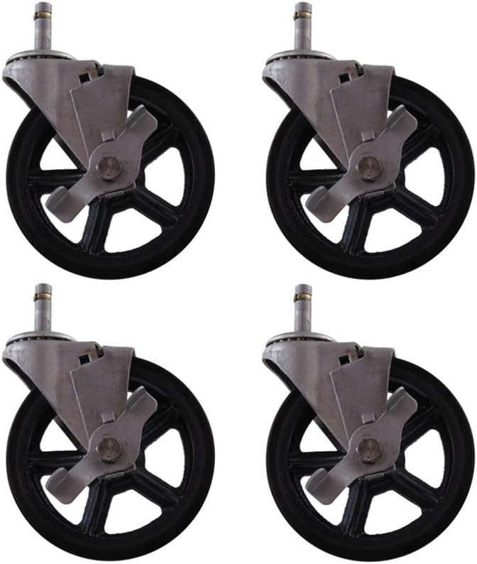 4 Pack - 5" CC Vintage Swivel Caster with Wheel Brake - Grip Stem Mount - Black Polyureathane Wheel