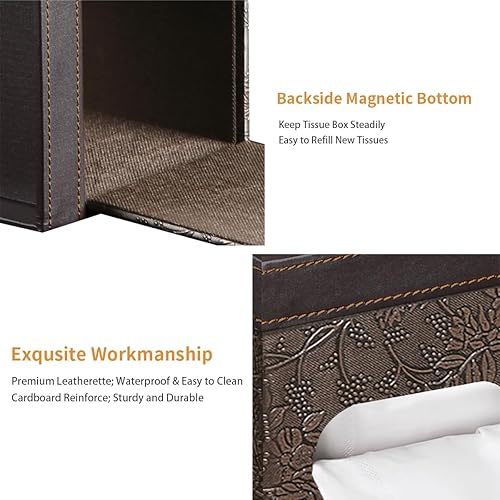 Miniatura 5 de YAPISHI Funda para caja de pañuelos con bandeja de almacenamiento, soporte decorativo de piel sintética, soporte decorativo para pañuelos de baño,