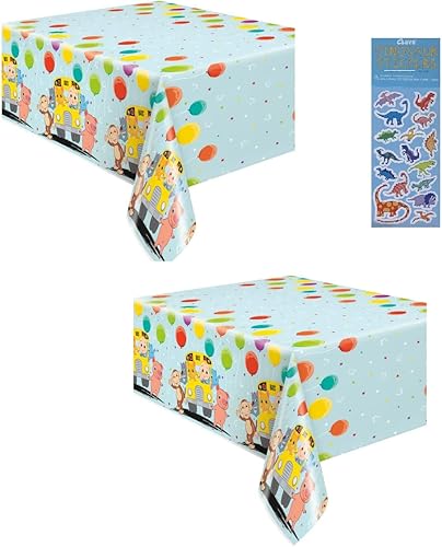 Cocomelon - Paquete de suministros de decoración para fiesta de cumpleaños, incluye 2 manteles rectangulares de plástico y 1 hoja de calcomanías de
