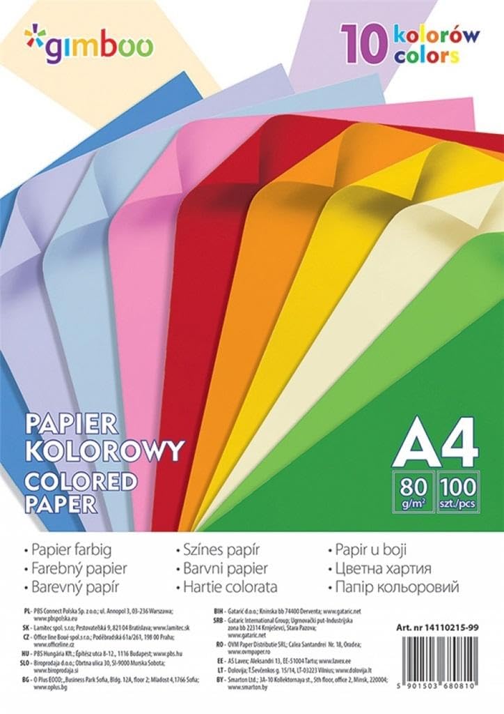 Papier kolorowy A4 Gimboo 100 sztuk