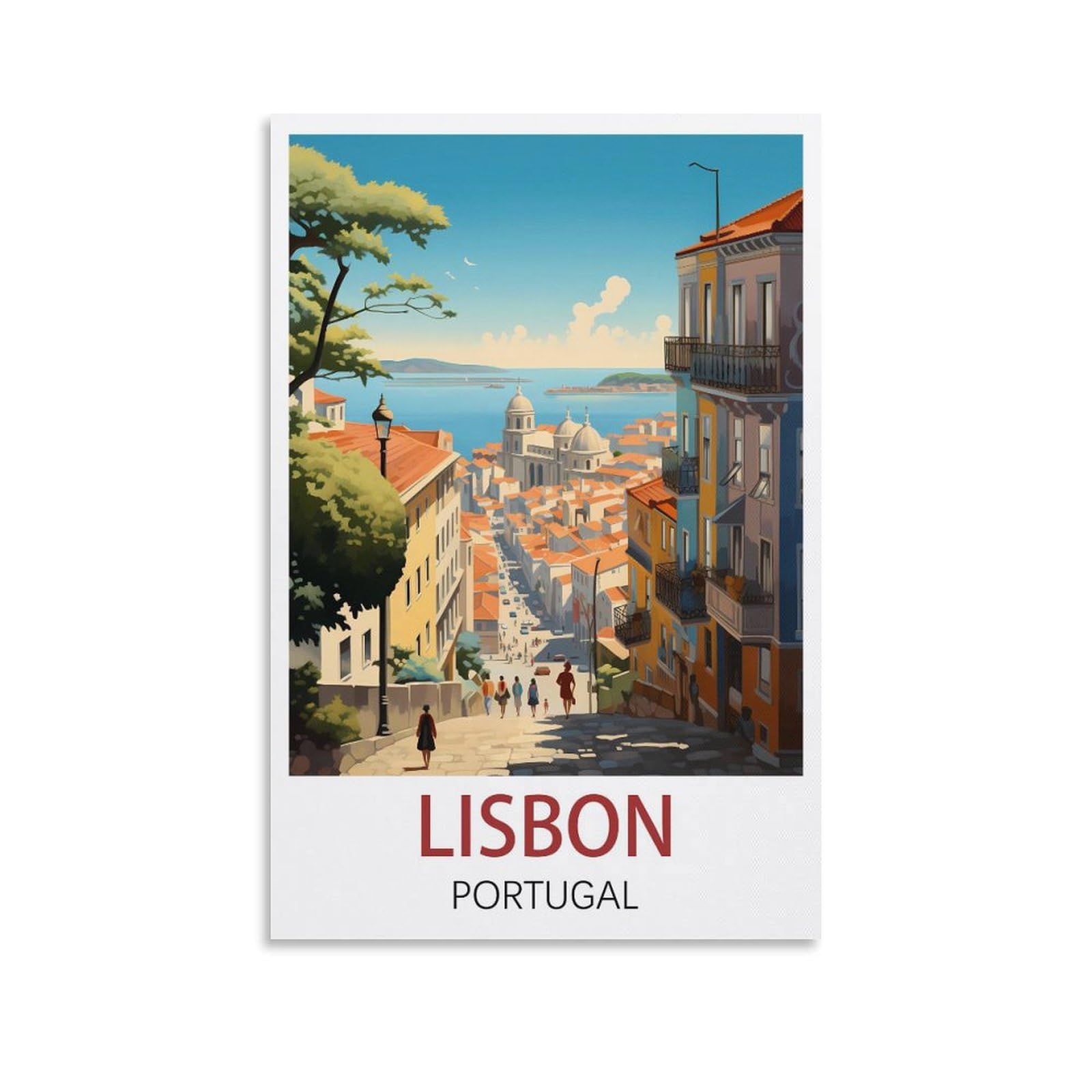 Losnabo Unframe-Style Lisbon Portugal Vintage Travel Posters 08X12inch(20X30cm) Canvas Wall Poster And Art Picture Print Modern Home Bedroom Decor