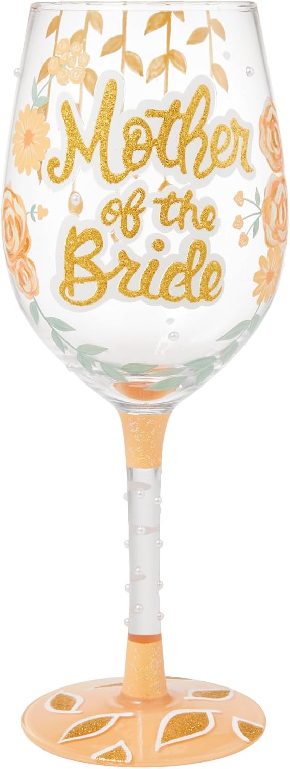 Enesco Lolita Designs Wedding Mother of the Bride Hand-Painted Artisan Wine Glass, 15 Ounce, Multicolor