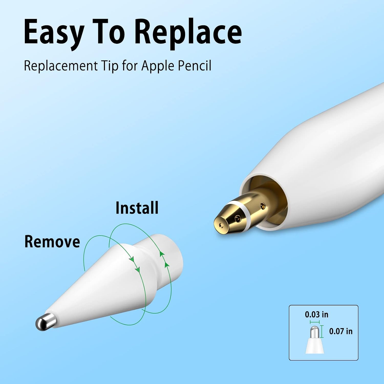TITACUTE Compatible with Apple Pencil Tip, iPencil Nibs 2 Pack for iPad Pen 2nd Generation Tips Stylus Pencil Nib Replacement for Apple Pencil 1st Gen & 2nd Generation White
